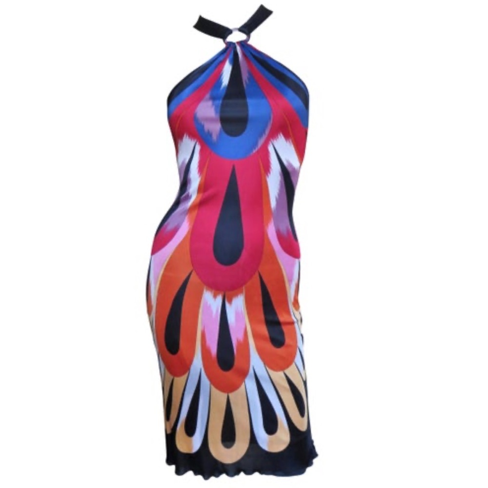 RARE MISSONI Sz 2-6 vibrant colored, silk tunic, halter style, opulent luxury